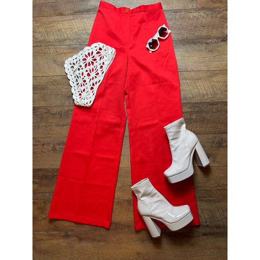 Vintage 70s Fritzi Red Orange Bell Bottom Pants Flare 26x32