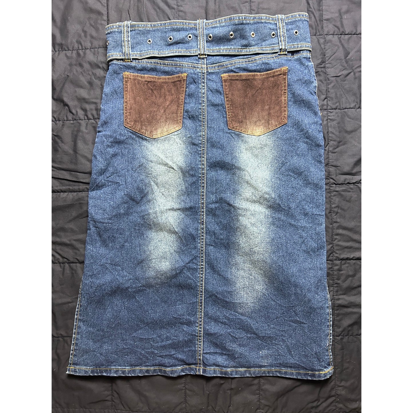 Euro Y2K it girl corduroy and denim belted skirt size large by new sensation