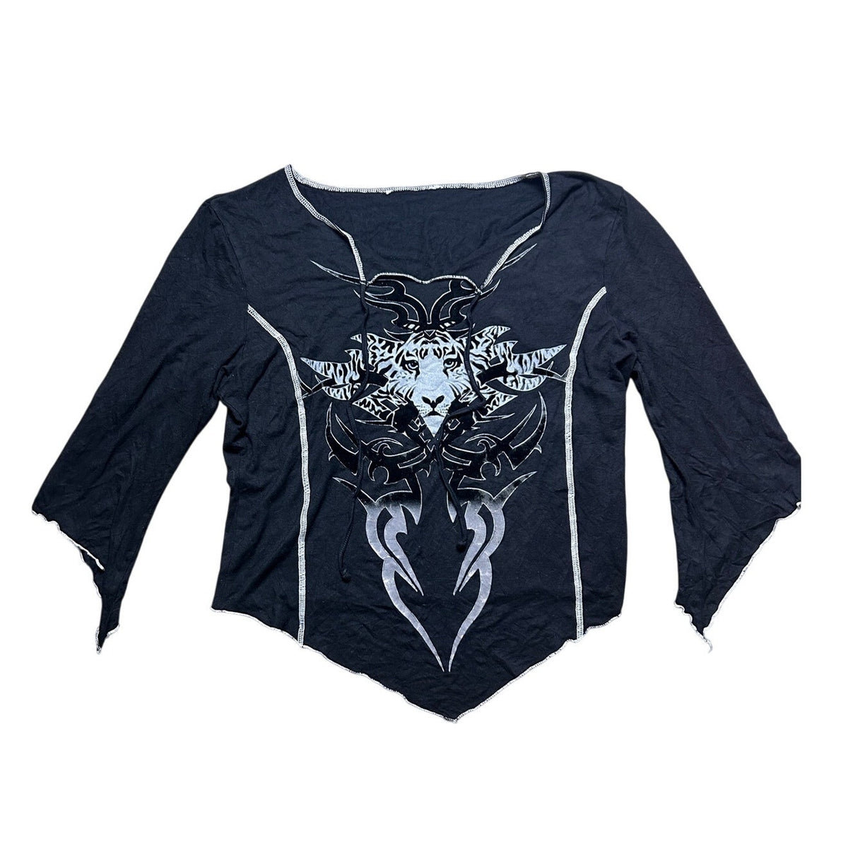 Velvet Burnout Tiger Tribal Fairy Hankerchief Hem Top