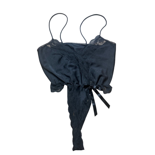Vintage Ms. Leslee Lace Teddy Bodysuit High Leg Thong Bow Detail Lingerie
