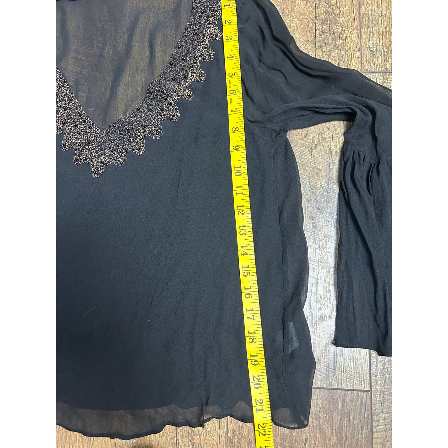 y2k love sam beaded silk fairy shirt with flared sleeves black size xs
