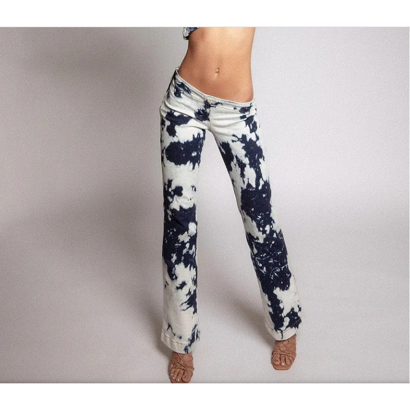 Revice NWT His loss pant apollo Asymmetrical Waist Cowgirl Jeans Tie Dye Acid Wash Low Rise Flare Size 27