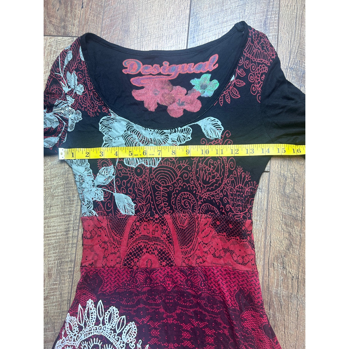 Desigual Red Black White Layered Bamboo Dress Size S | Y2K Fit & Flare