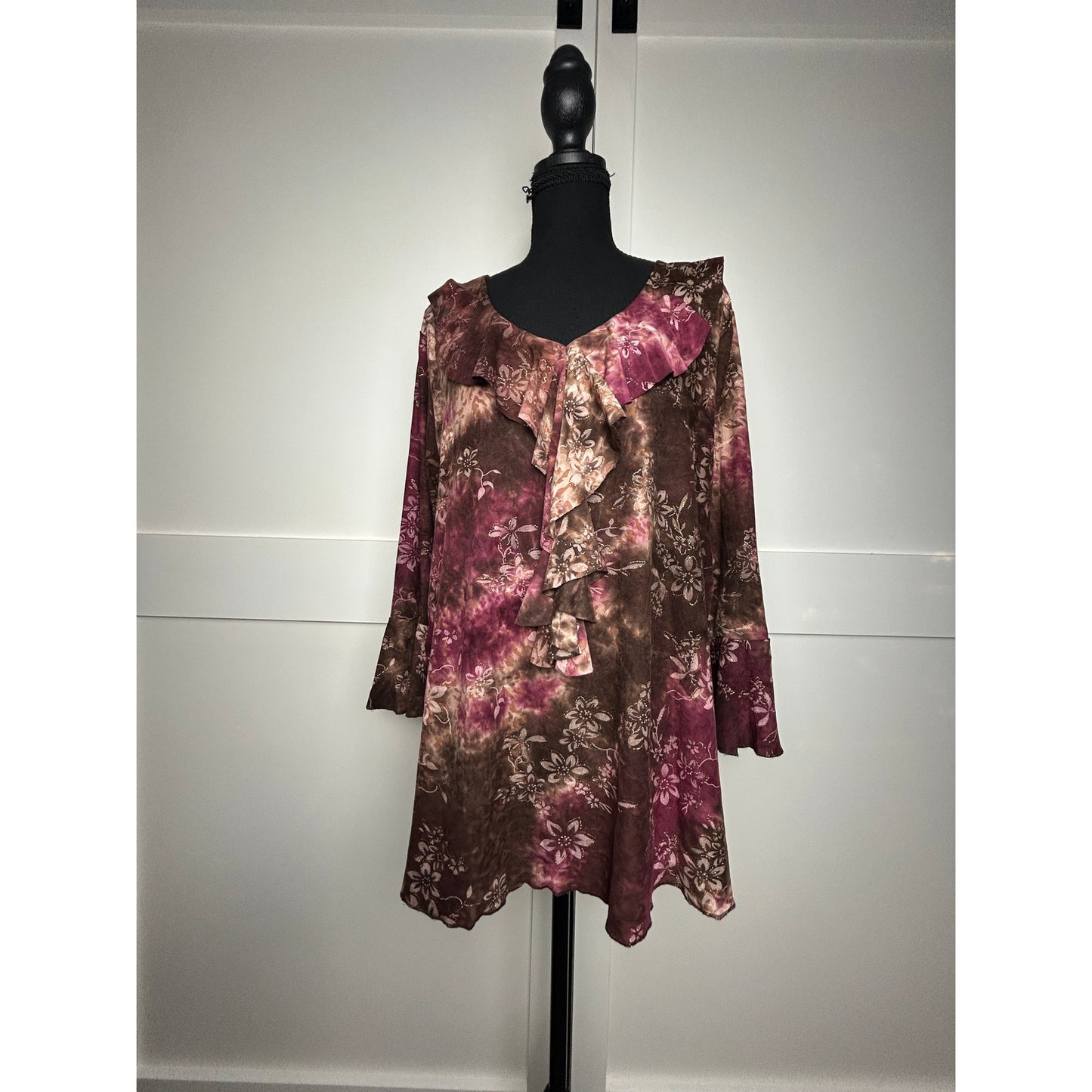 Haut Y2K Sienna Grace style Fairycore Tunique fendue marron rose à manches papillon taille L