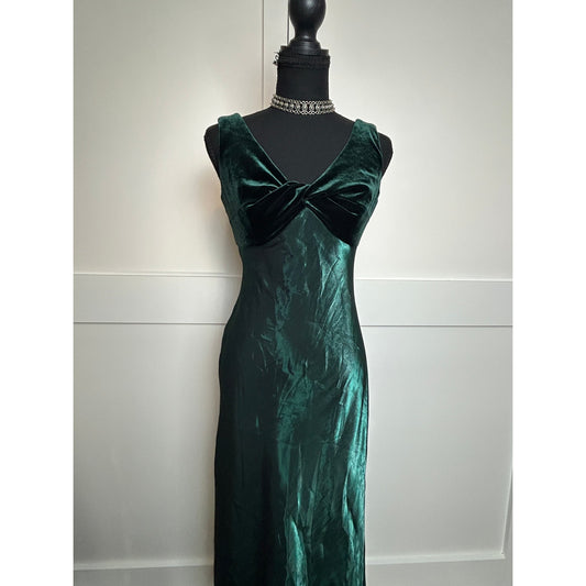 Vintage 1970s Niki Livas Emerald Green Velvet Organza Prom Dress Union Made