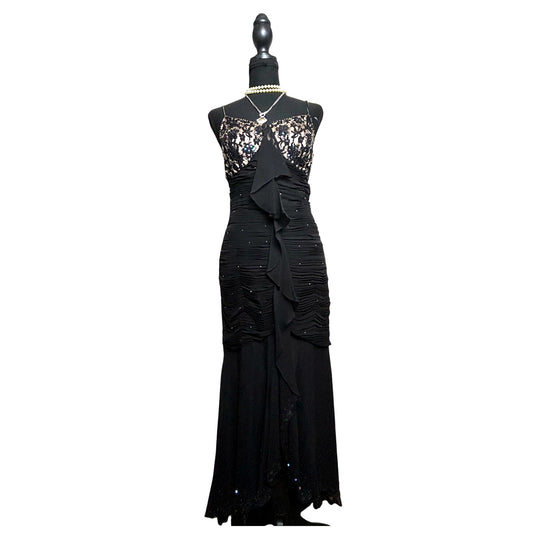 Cache Deadstock Black Embellished Chiffon Fishtail Dress