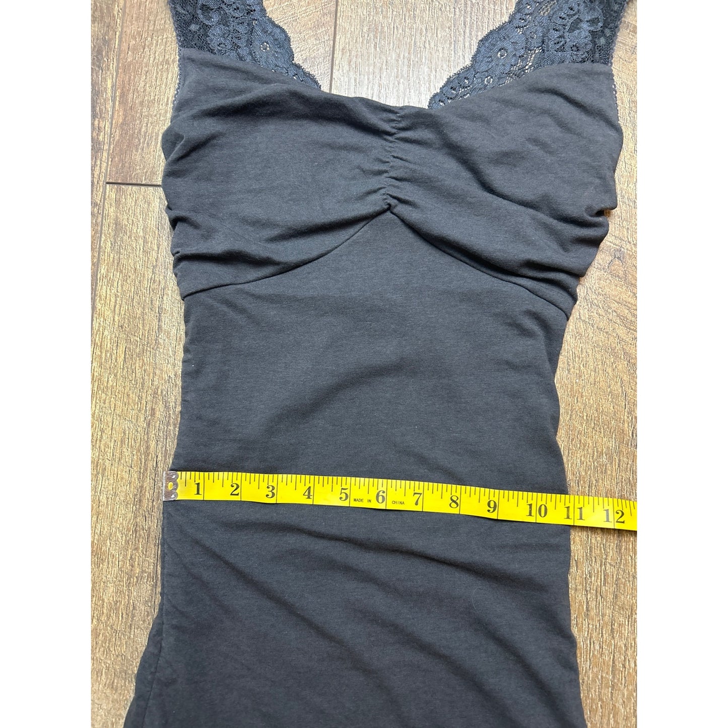 express jersey lace trim tank dress skim style rouched sides snatched fit