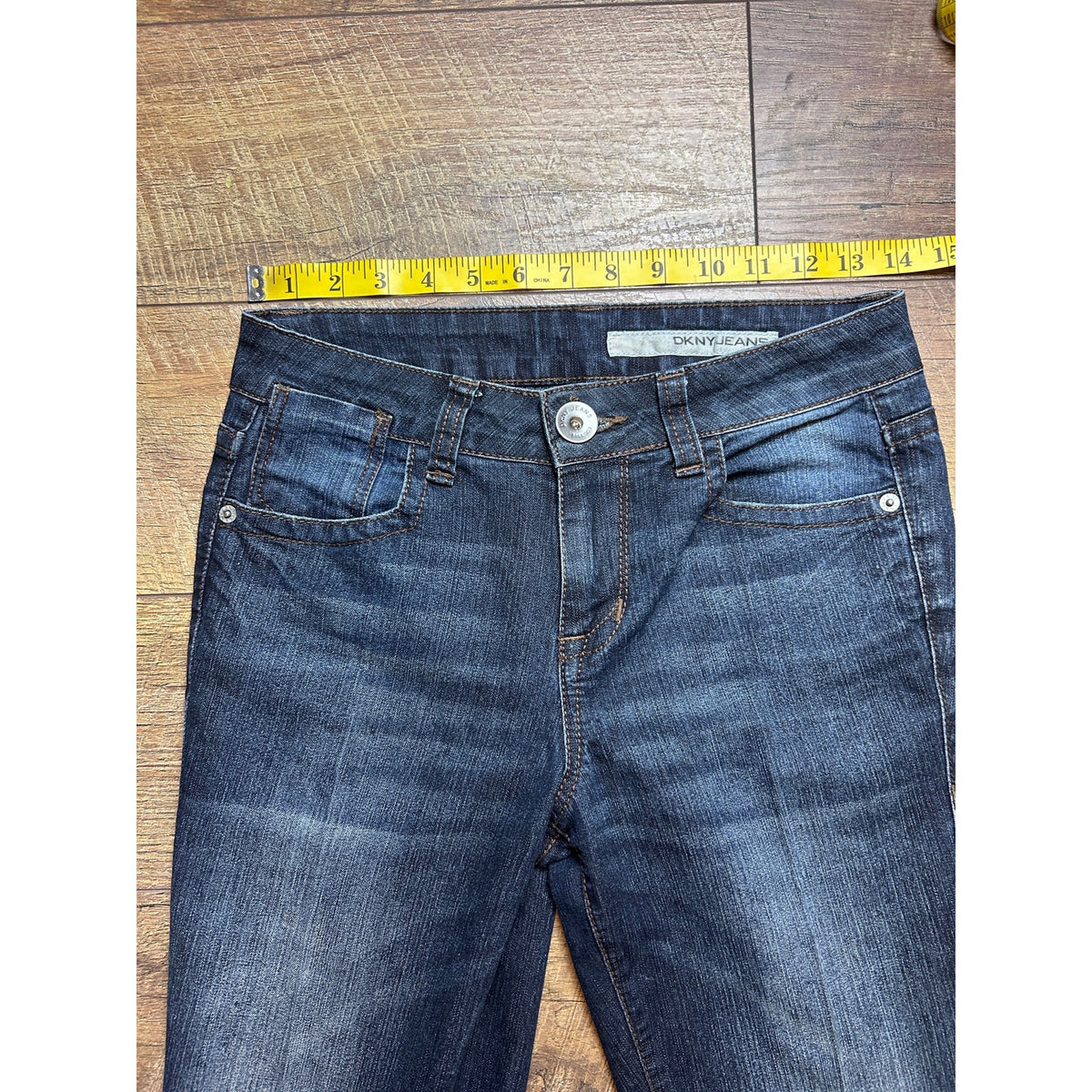 Y2K DKNY Bootcut Jeans Embellished Mid Rise Faded Dark Wash Denim Size 2