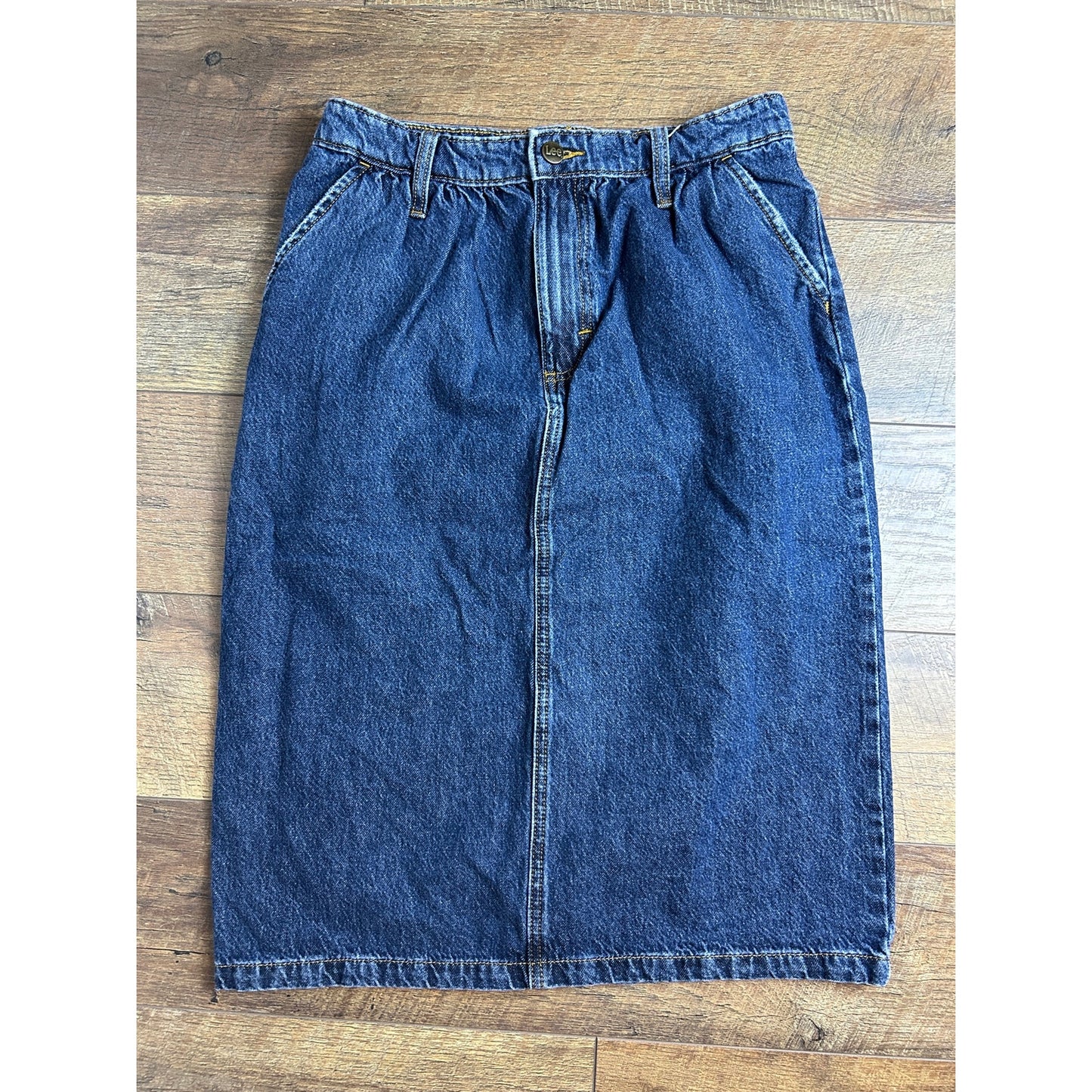Vintage Lee Acid Wash Denim Midi Skirt Pleated Pencil Style 80s 90s