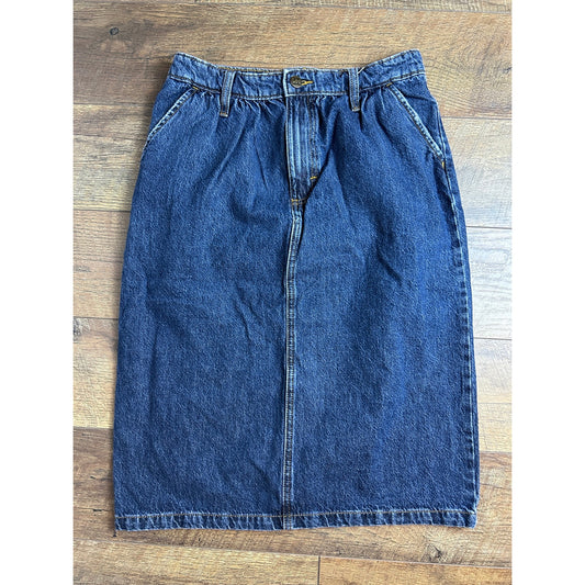 Vintage Lee Acid Wash Denim Midi Skirt Pleated Pencil Style 80s 90s