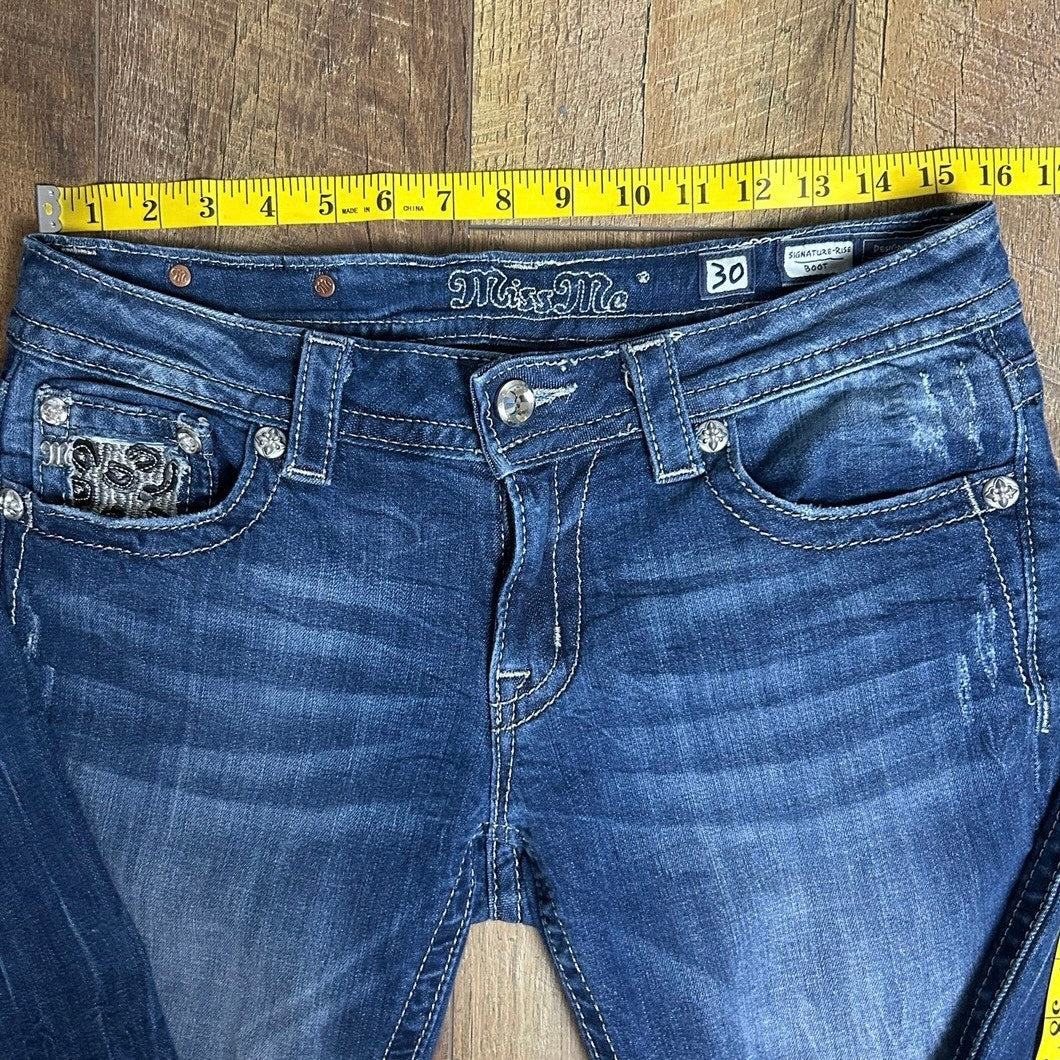 Size 30 miss me low rise cheetah print bling flap pocket