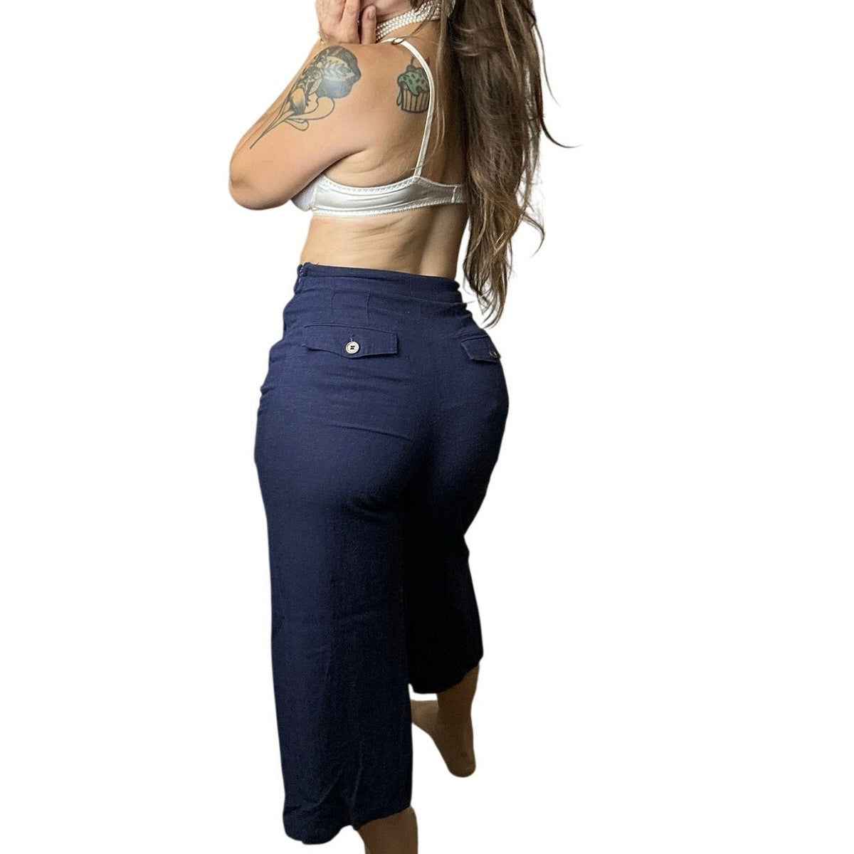 Vintage navy blue sailor style vintage rayon capri/ pedal pusher