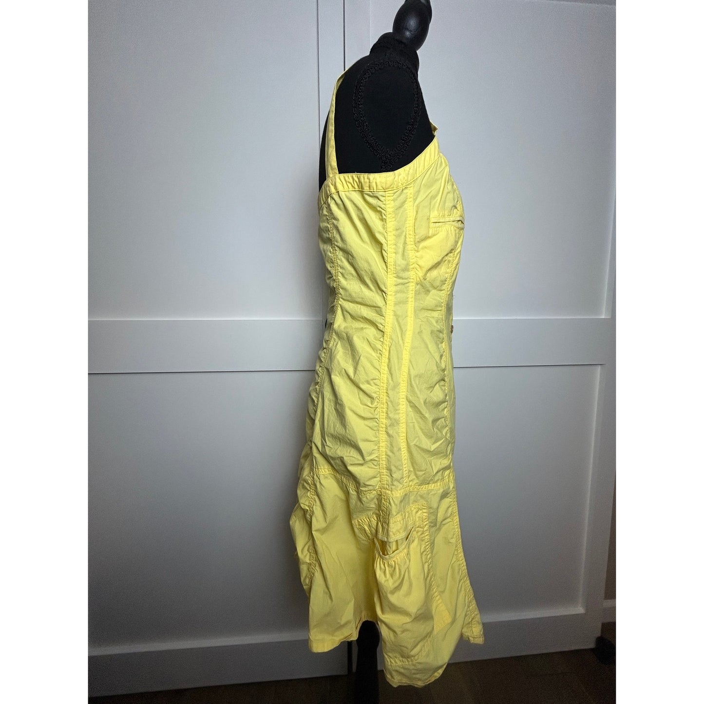 Kristina Popovitch Yellow Cargo Sundress Size S Y2K euro Utility Mini Dress