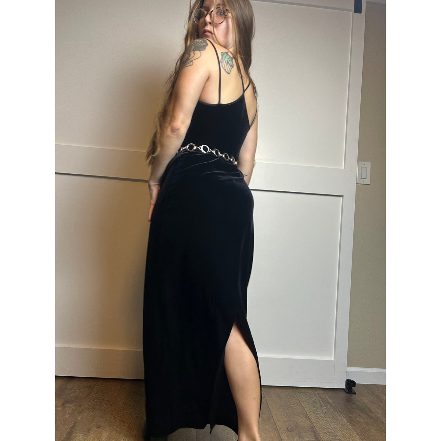 vintage ann taylor velvet slinky dress back slit