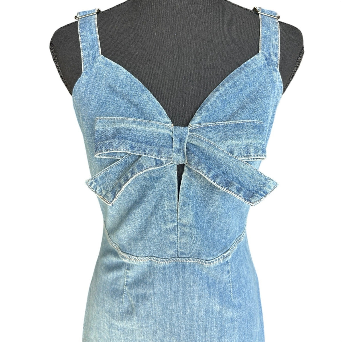 bebe Denim Bow Ruffle Mini Dress Dress Size 6