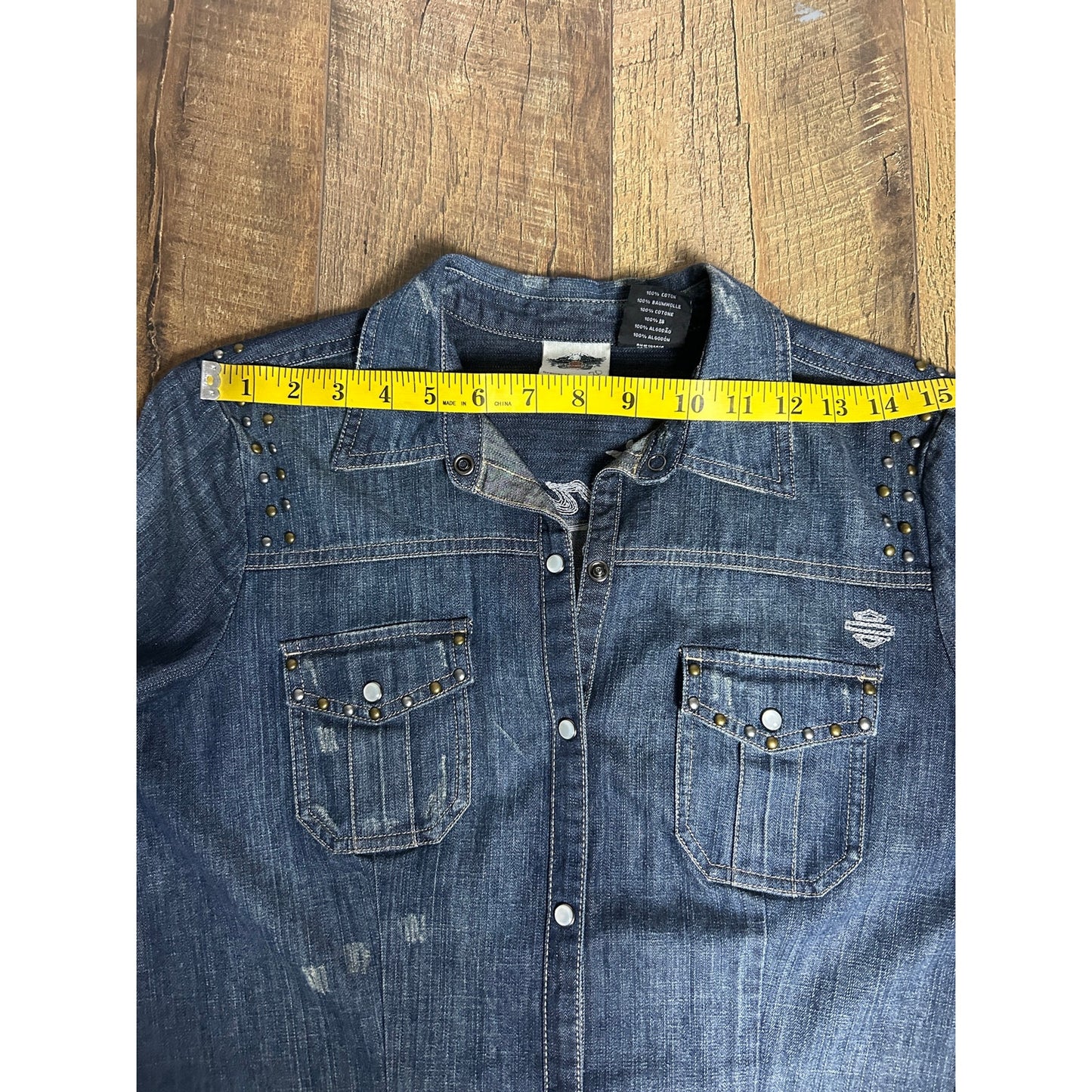 harley davidson denim top studded and embroidered size s