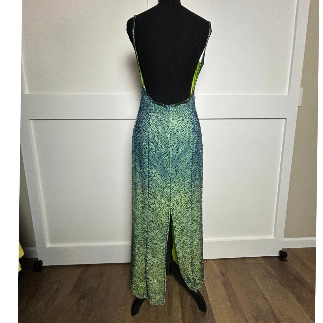 mia bella ombre blue green 100% silk beaded gown mermaidcore prom dress formal euro summer