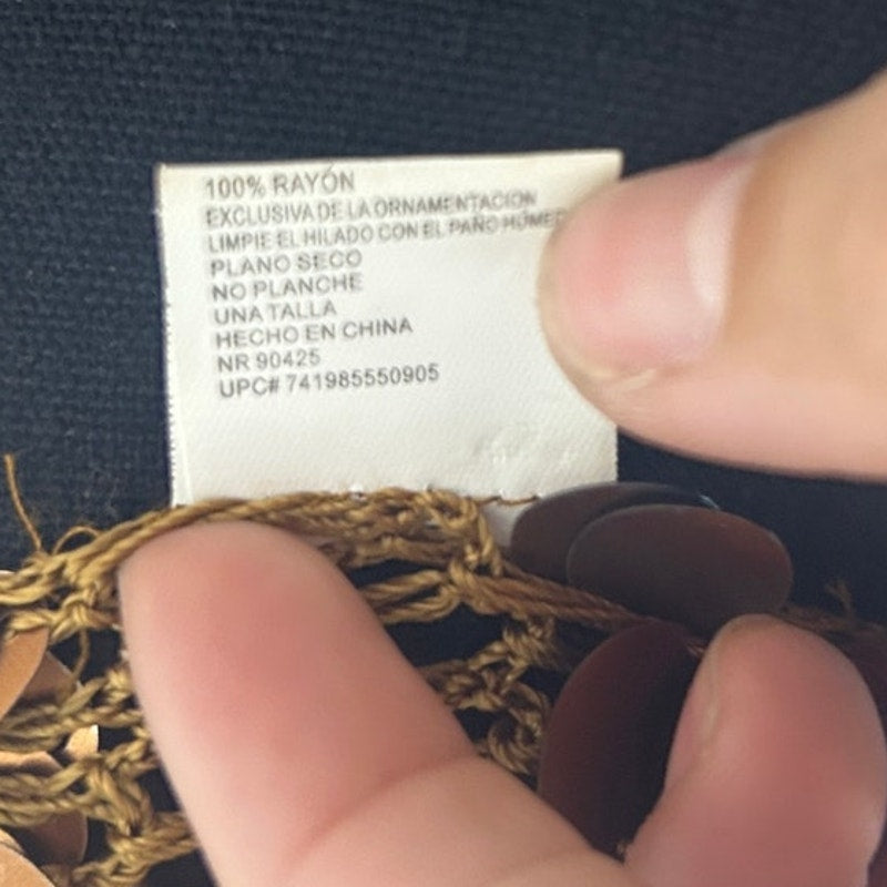 oho Mermaid Pailletten Häkeln Schal Karamell Viskose Fransen Festival Y2K Layering Wickeltuch
