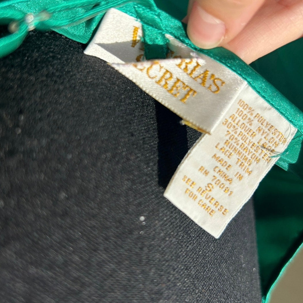 1990s Vintage Victoria’s Secret slip dress gold label emerald green