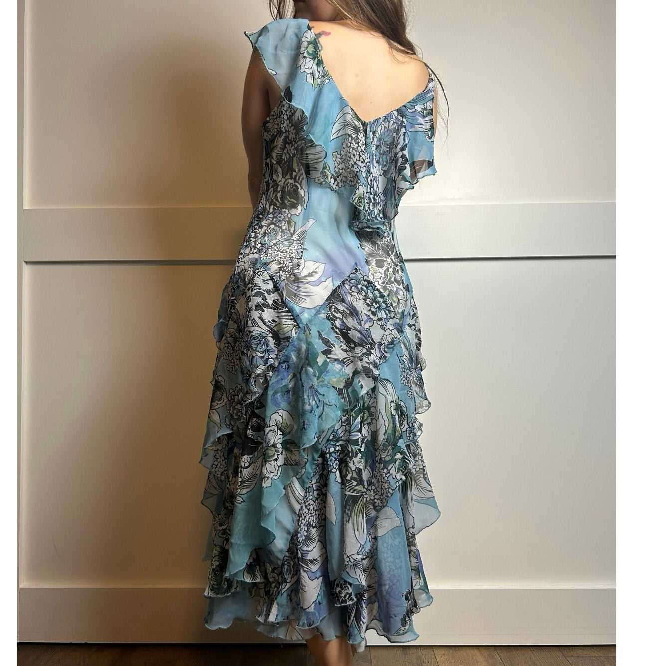 Dressbarn Y2K beaded fairycore dress beaded asymmetric chiffon dress