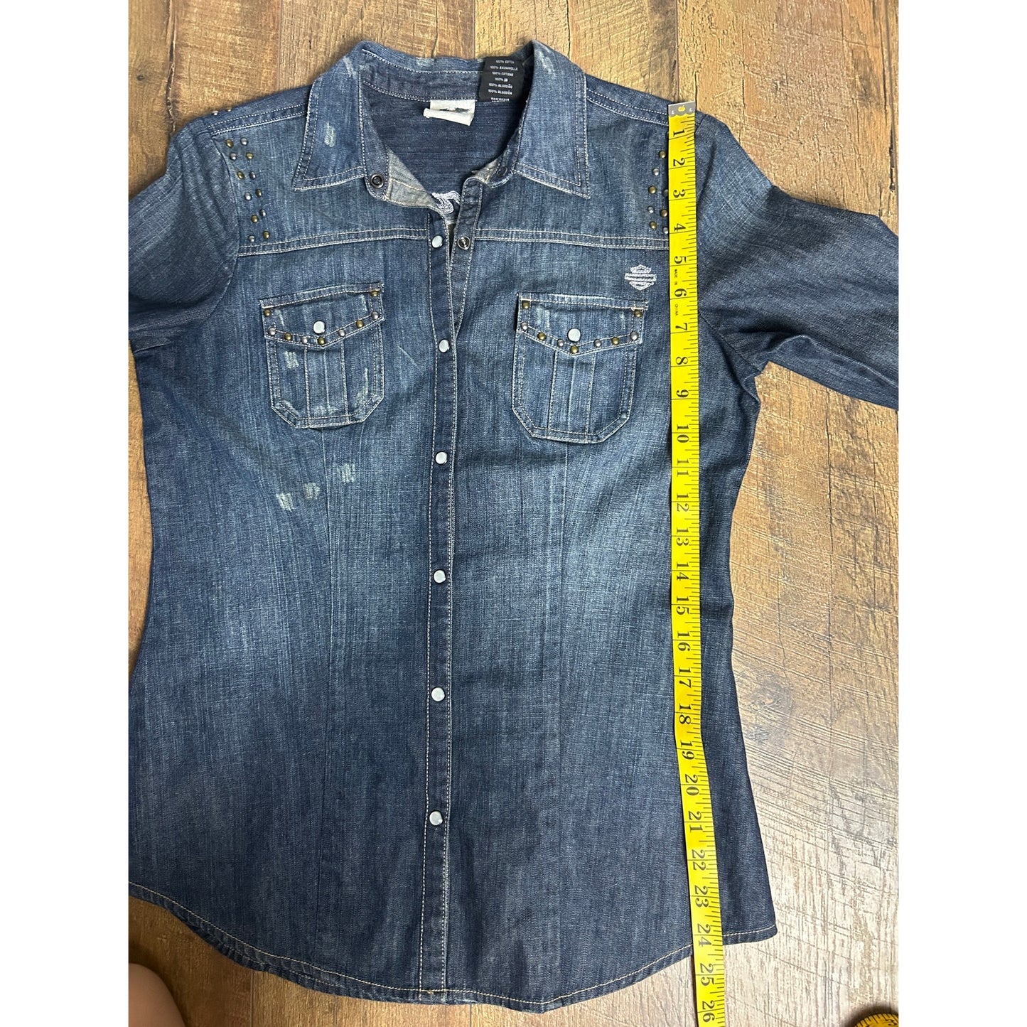 harley davidson denim top studded and embroidered size s