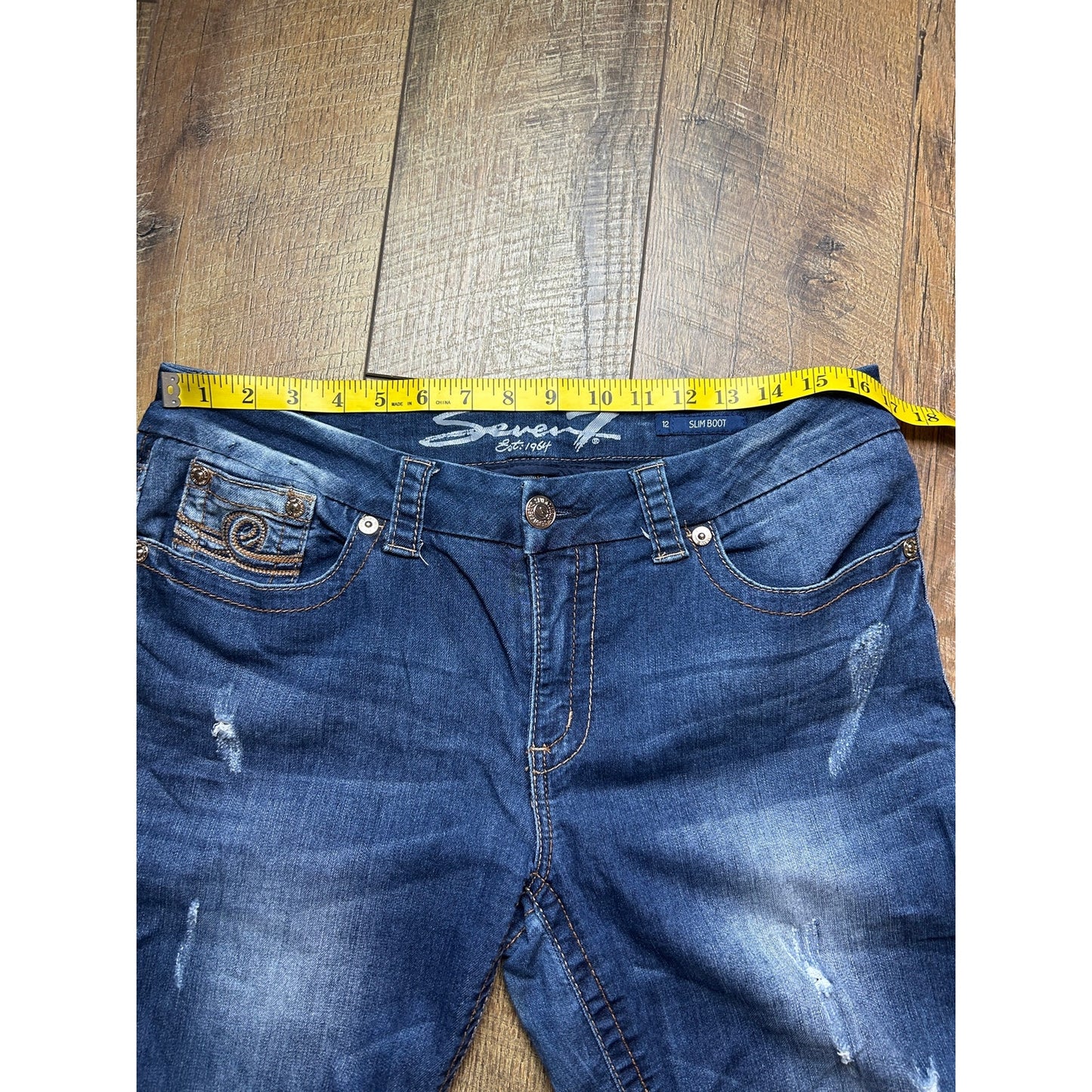 Seven For All Mankind Slim Boot Jeans Medium Wash Faded Denim Size 12