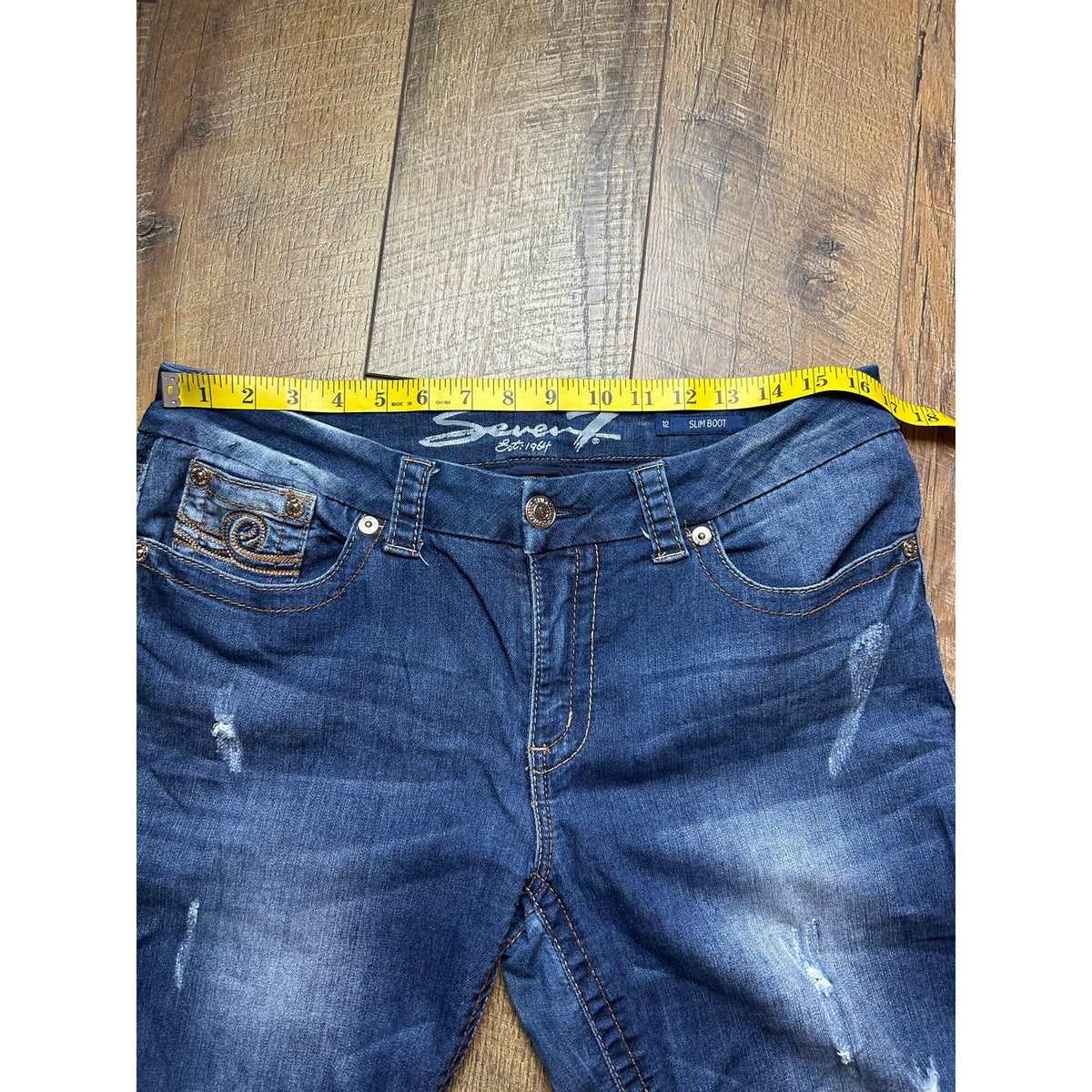 Seven For All Mankind Slim Boot Jeans Medium Wash Faded Denim Size 12