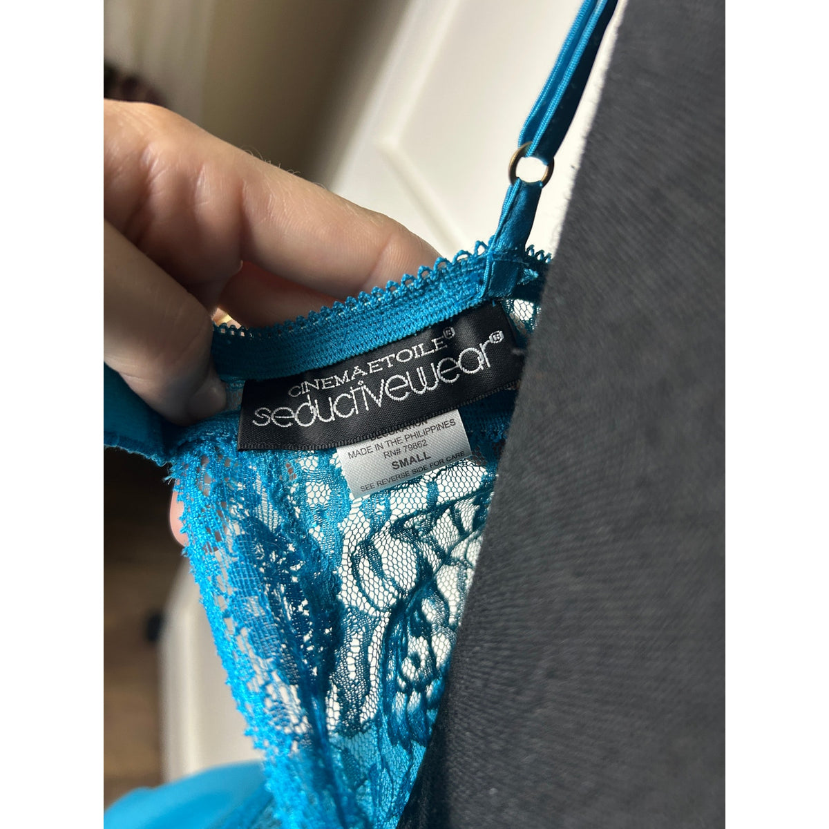 Cinema etoile high leg lace and chiffon ruffle turquoise blue
