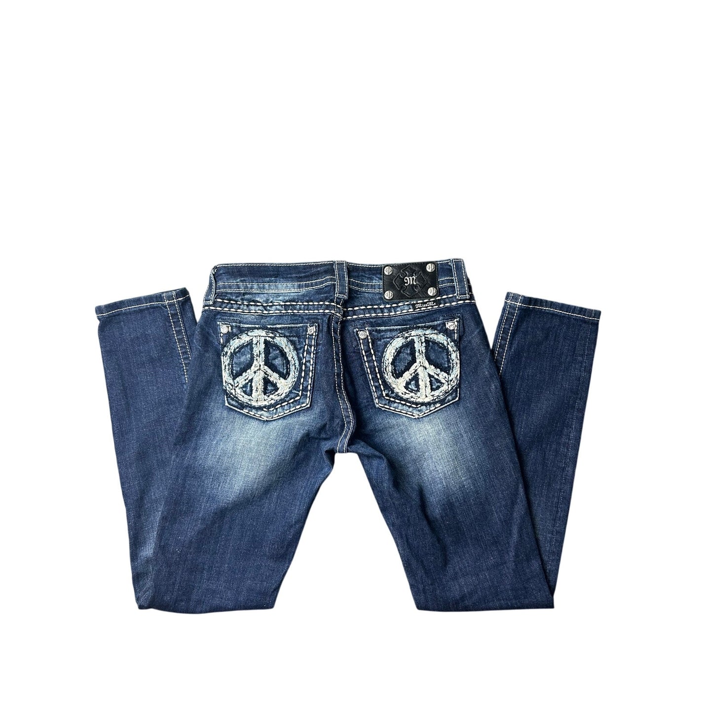 Jeans moulant Miss Me avec signe de la paix, taille 28