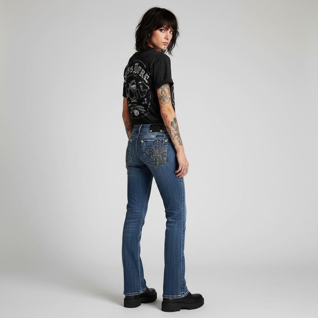 Miss Me Fleur de Lis Jeans Back View Alt Model
