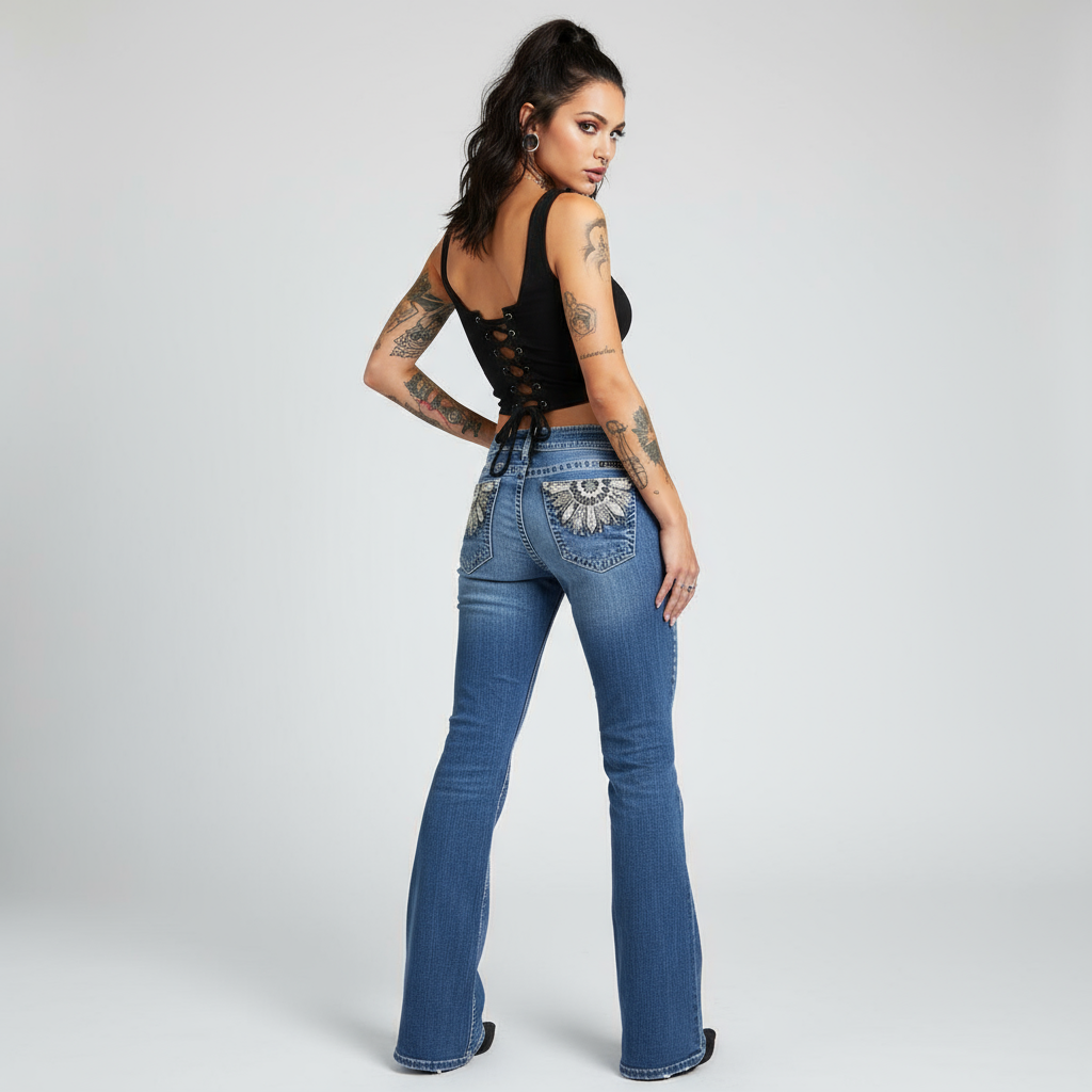 Miss Me Sunflower Jeans Back View Alt Model