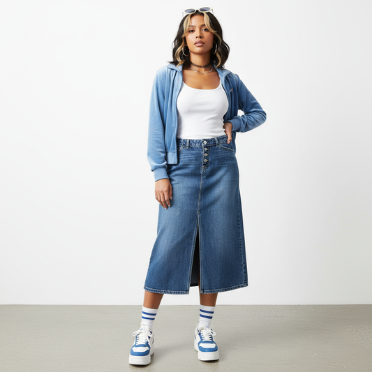 Tommy Hilfiger Denim Midi Skirt on Model